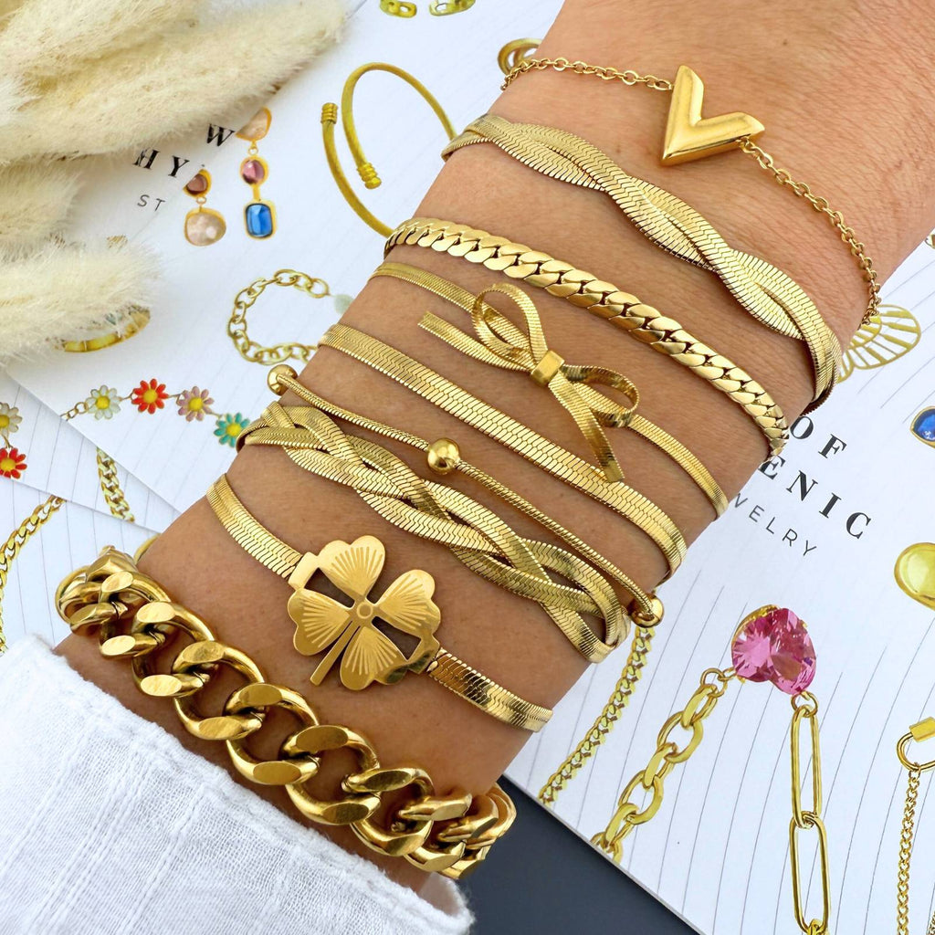 V Bracelet, 18K Gold Plated Steel