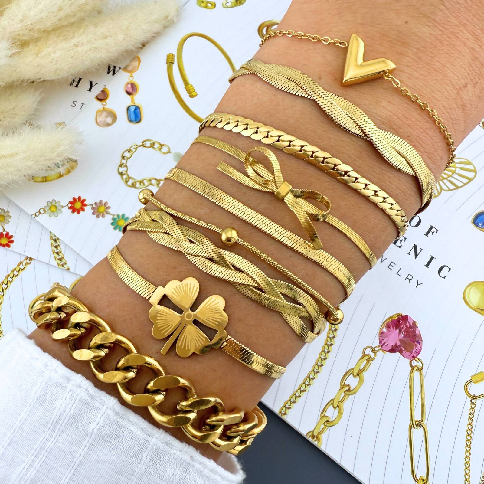 V Bracelet, 18K Gold Plated Steel