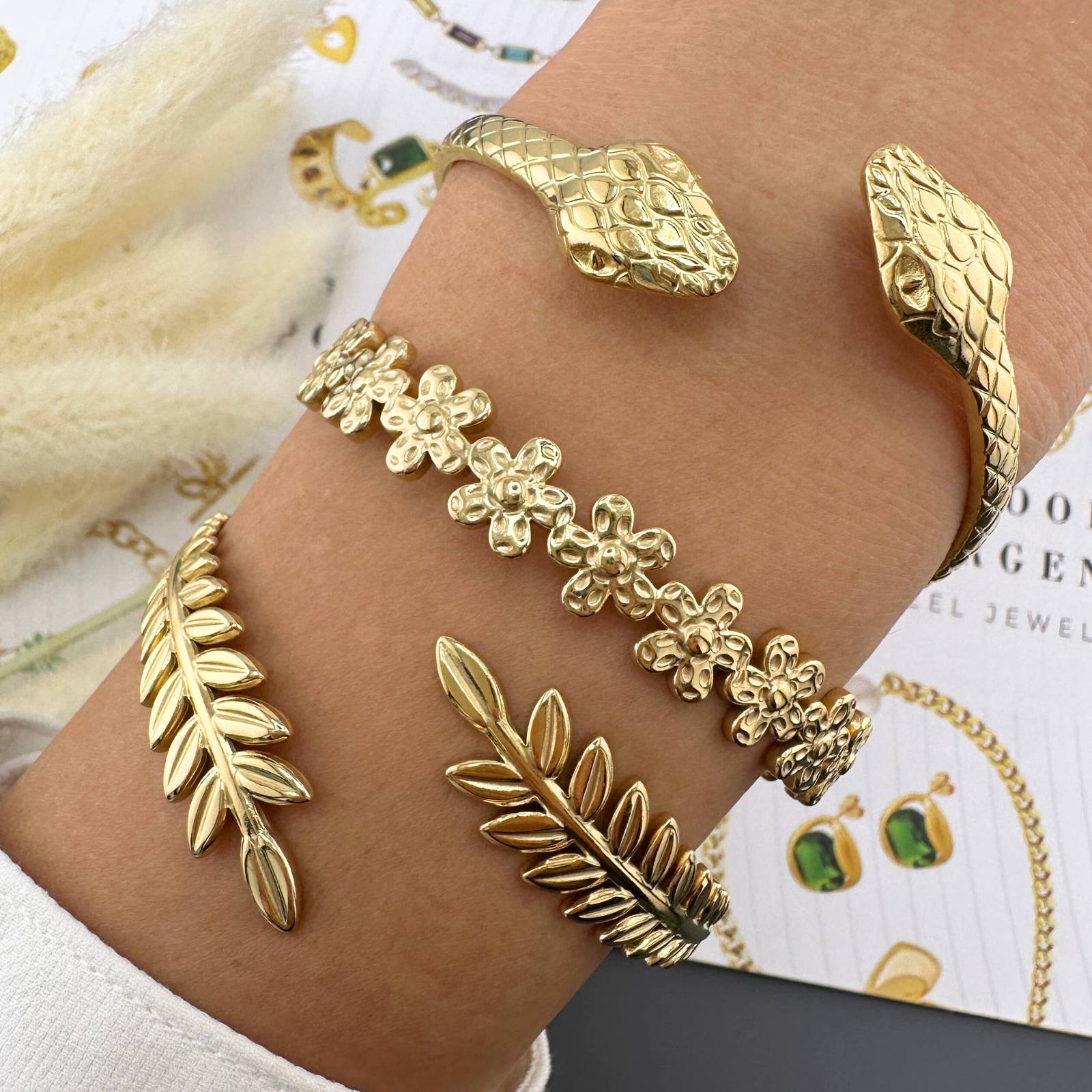 Leaves Bracelet, 18K Gold Plated Steel
